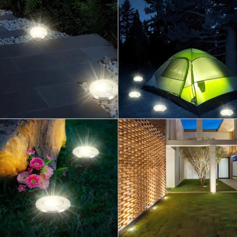 Set 4 Focos Luz Solar Farol Lampara Led Exterior Jardin Piso Set 4 Focos Luz Solar Farol Lampara Led Exterior Jardin Piso