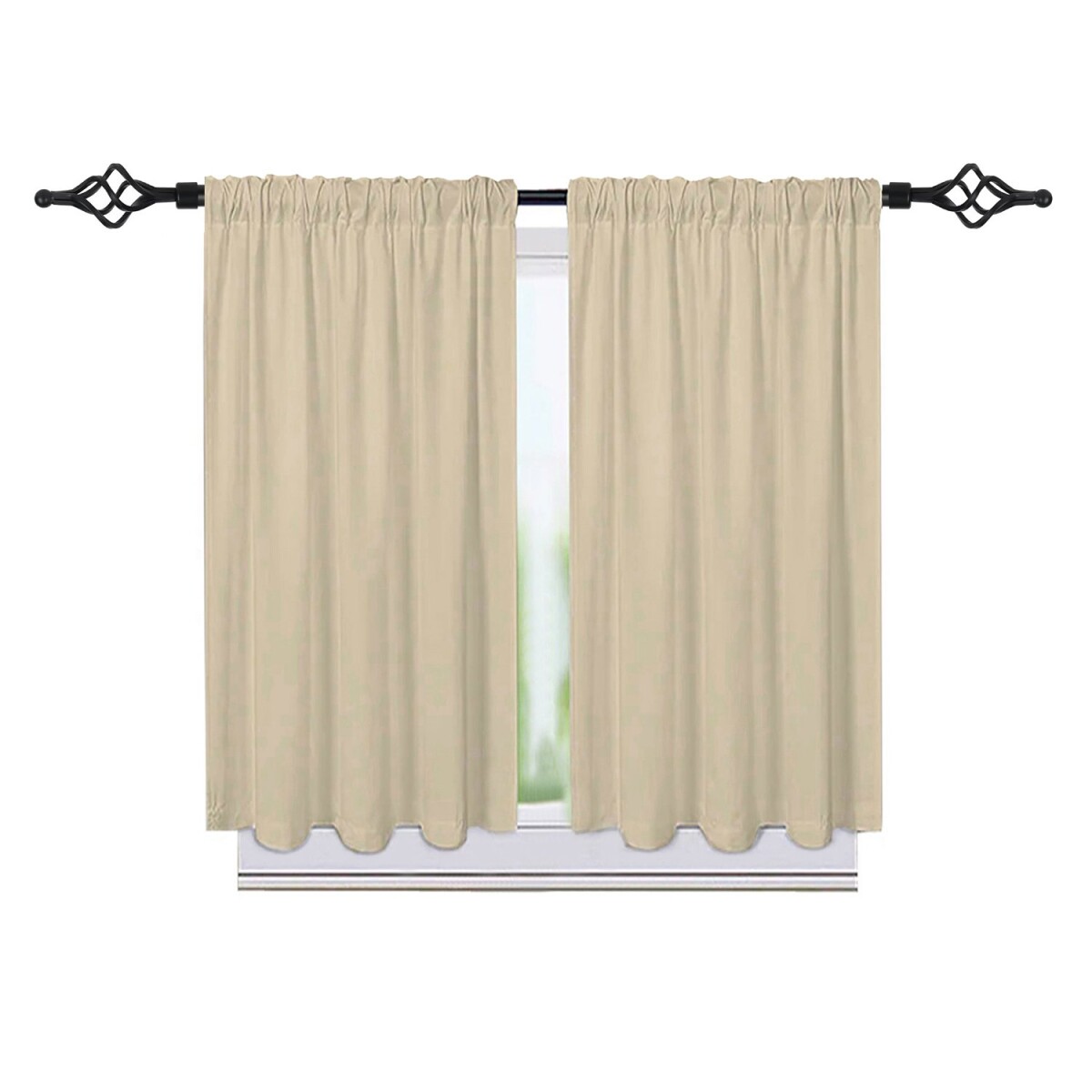 Set 2 Cortinas Alondra + Barrote Palo Extensible 1 a 2 Mts - Variante Color Crema 