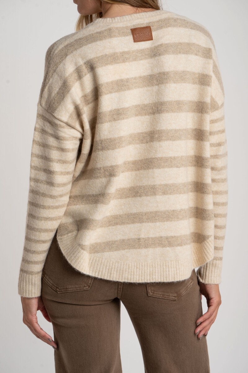 Sweater Rayado Combinado Beige Melange