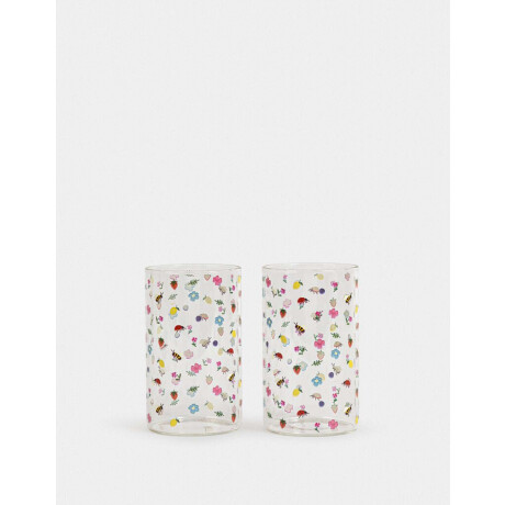 Set De 2 Vasos De Vidrio Con Sorbete - Combinacion Multicolor