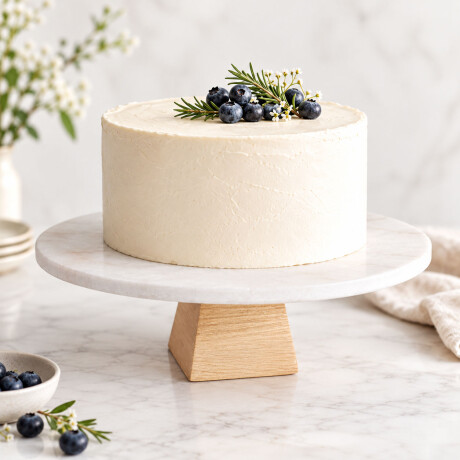 Soporte Para Tortas Mármol Natural Pie Bambú Elegante Blanco