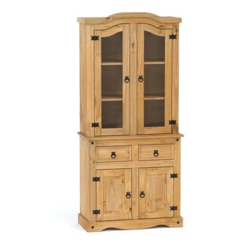 Cristalero Con Alzada Madera 4 Puertas 2 Cajones Miel Cristalero Con Alzada Madera 4 Puertas 2 Cajones Miel