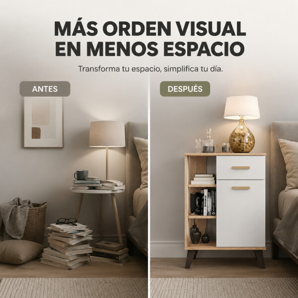 Aparador ComboHome Nórdico 54cm 2 Cajones Estantes Laterales Blanco 1