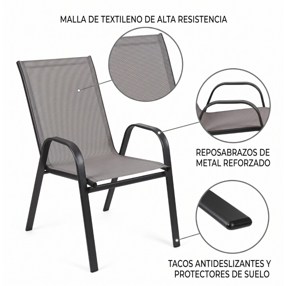 Silla de Jardín Textilina y Acero Apilable Gris