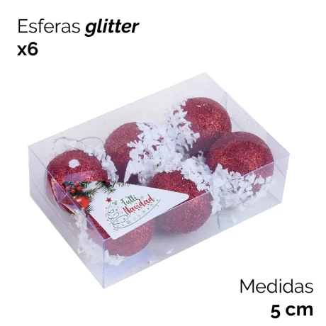 Esferas Con Glitter Rojo Y Blanco X6 Unidades 5cm Esferas Con Glitter Rojo Y Blanco X6 Unidades 5cm