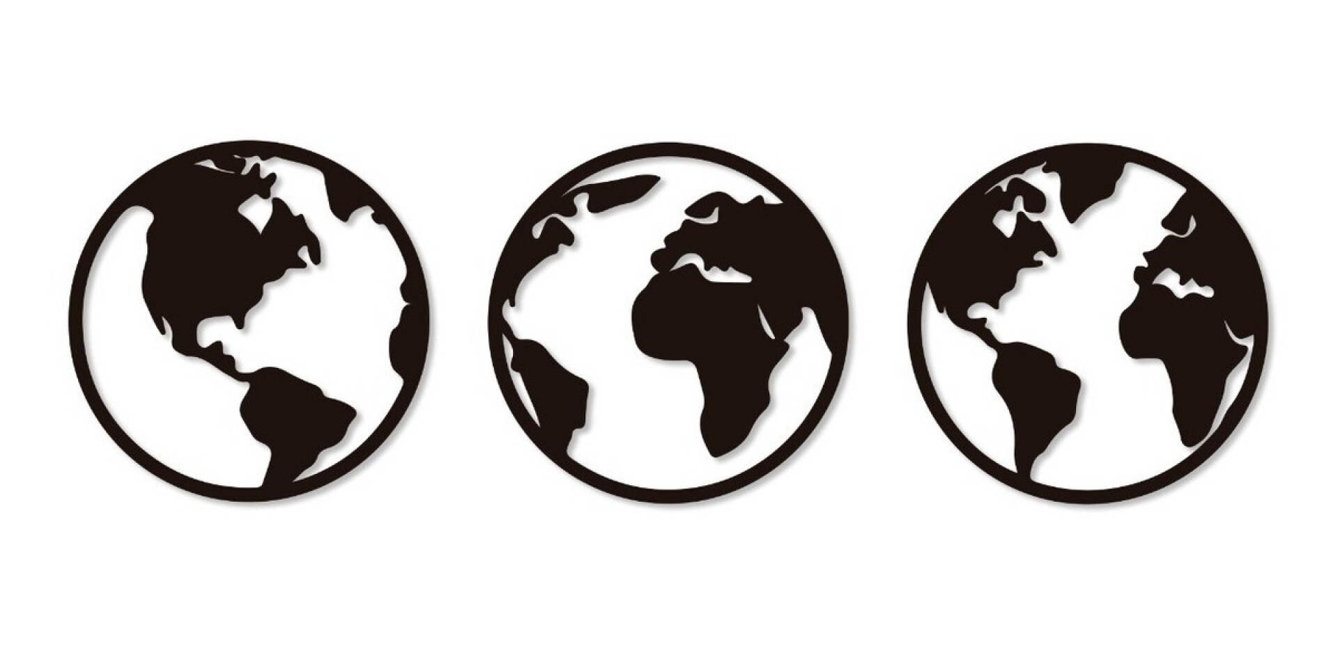 Triptico Cuadro Madera Mundo Circular 30 X 30 Cm Decoracion - Negro 