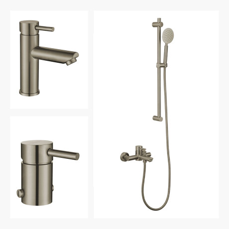 JUEGO DE GRIFERIA BRUSH NICKEL DUCHA EXTERIOR LAVATORIO BAJO Y BIDET 000