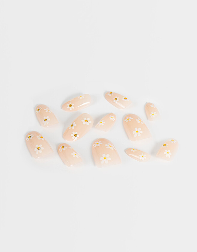 Nail Art Uñas Postizas Con Diseño De Flores Almendradas - Combinacion Bicolor