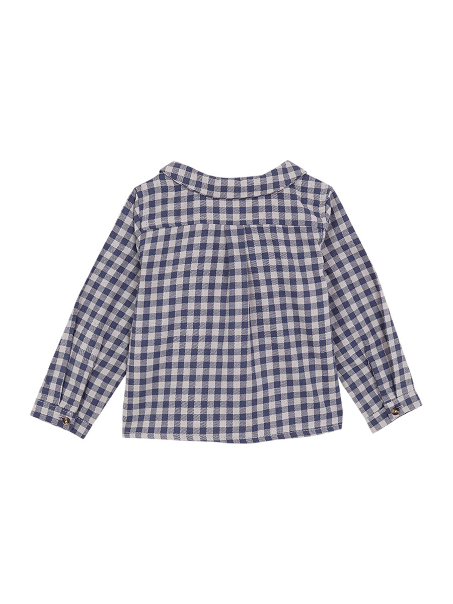 Camisa De Cuadros Con Smo Azul Medio Oscuro
