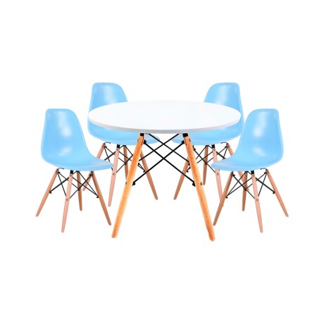 Juego de comedor Con Mesa Circular de 80cm + 4 Sillas Eames Azul