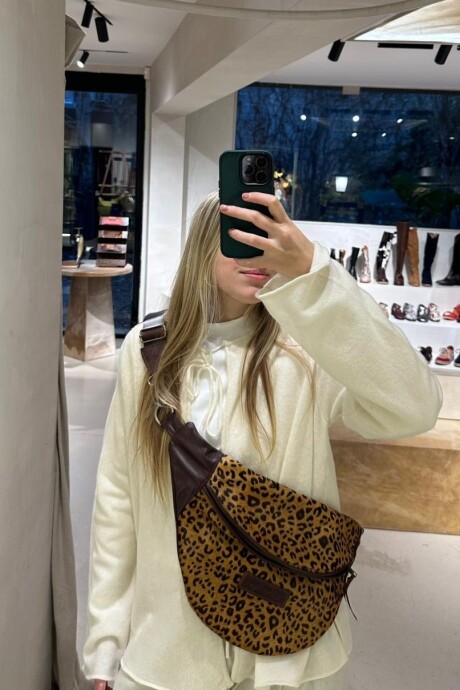 Leather Fanny Pack XL Leopard / Chocolate