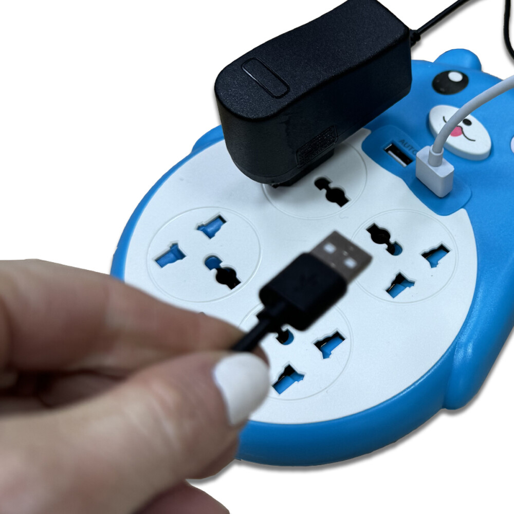 Alargue Con Diseño De Osito y 2 Puerto USB Azul