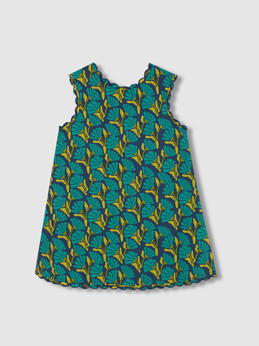 Vestido De Flores Con Lazo Azul