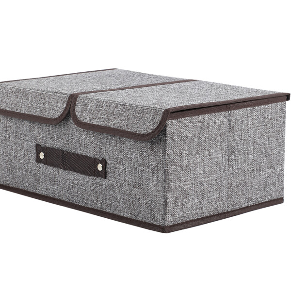 Caja Organizadora Plegable Ropa Doble Compartimiento Premium Color Gris y Blanco