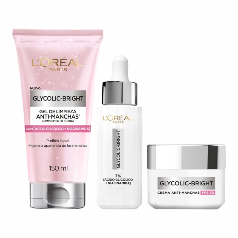 Pack L'Oreal Glycolic Serum + Crema Día + Gel limpieza Pack L'Oreal Glycolic Serum + Crema Día + Gel limpieza