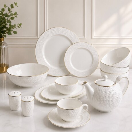 Vajilla Versailles de Porcelana 42 Piezas Blanco con Borde Dorado Vajilla Versailles de Porcelana 42 Piezas Blanco con Borde Dorado