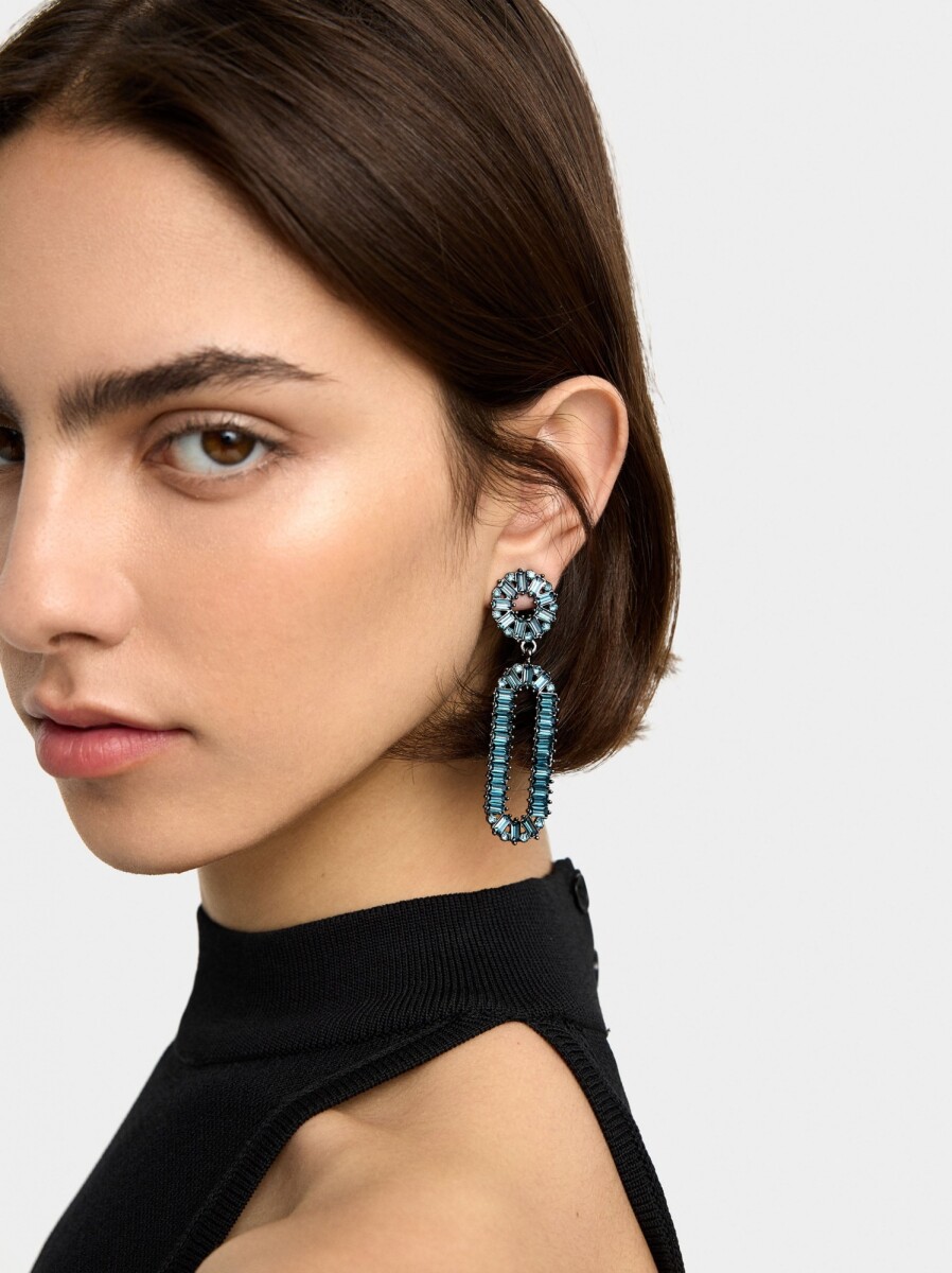 Pendientes Maxi Alargados De Cristales - azul 