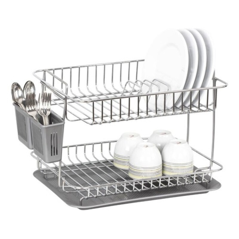 Escurridor de dos niveles Metalife con bandeja cromado 43x28x28cm Inox