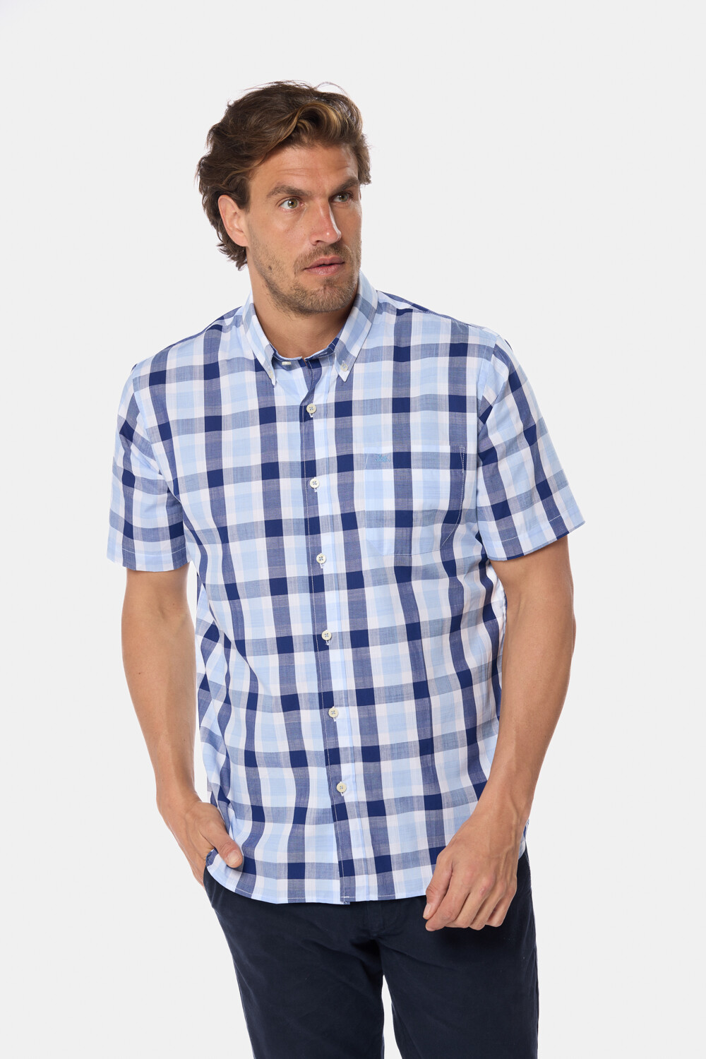 CAMISA A CUADROS Celeste