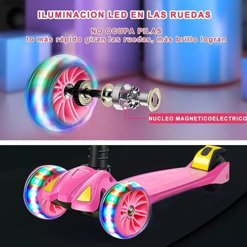 Monopatín Piccoly 3 Ruedas Para Niños Con Luces Rosa