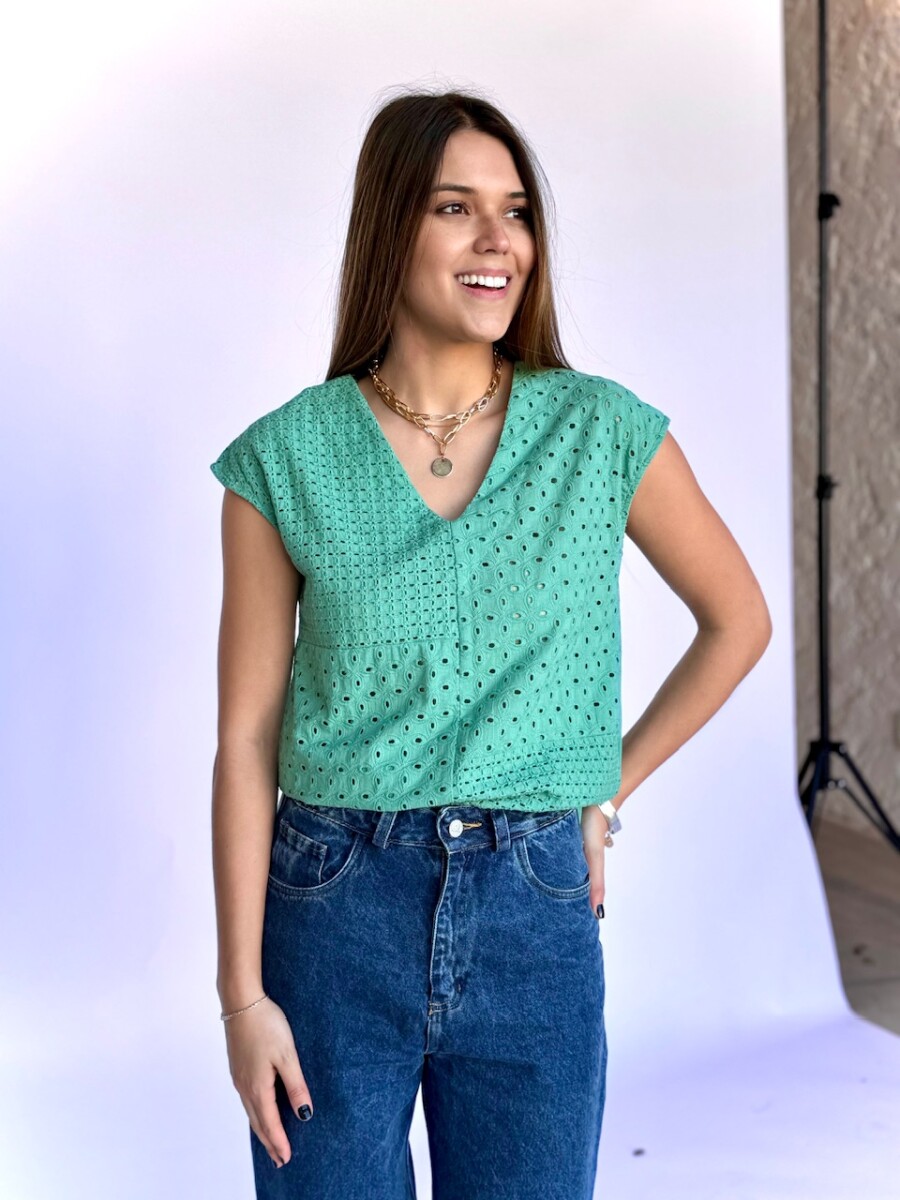 Blusa broderie - verde 