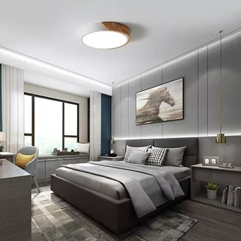 Luminaria Plafon Led Diám 40cm Metal Y Madera Varios Colores Blanco