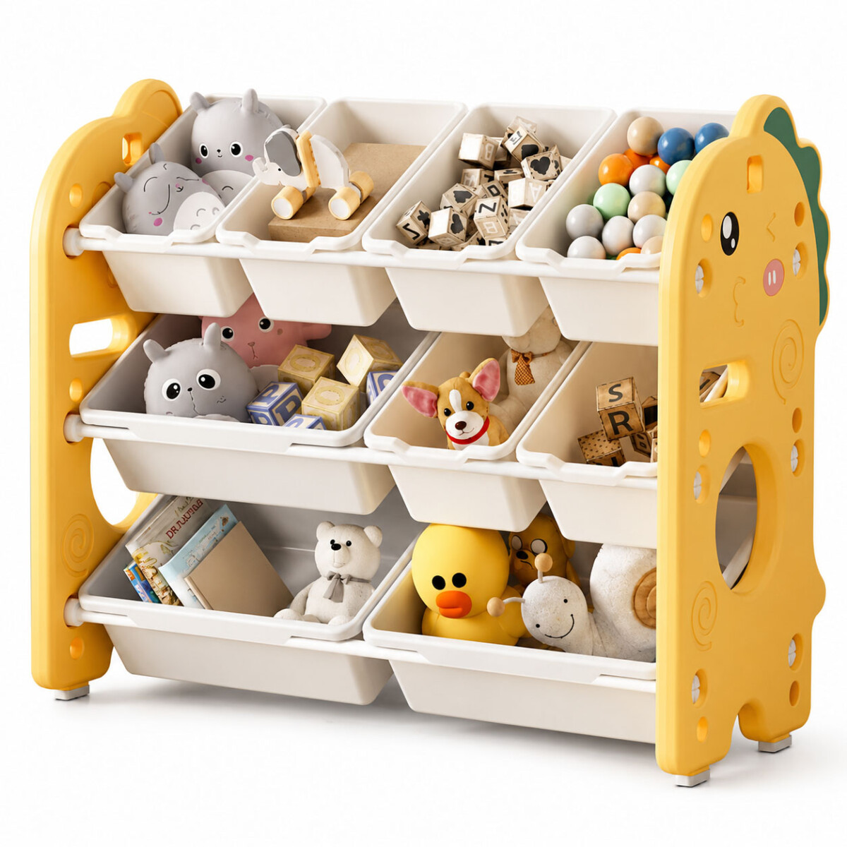 Organizador Infantil Multifuncional Juguetes Libros 9 Cajas - Blanco/amarillo 