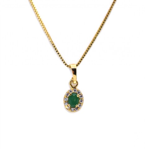 Cadena y Colgante en Oro 18Kilates con Esmeralda y Zirconias Cadena y Colgante en Oro 18Kilates con Esmeralda y Zirconias