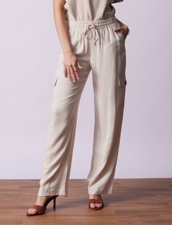 Pantalon Cargo Lino BEIGE CLARO