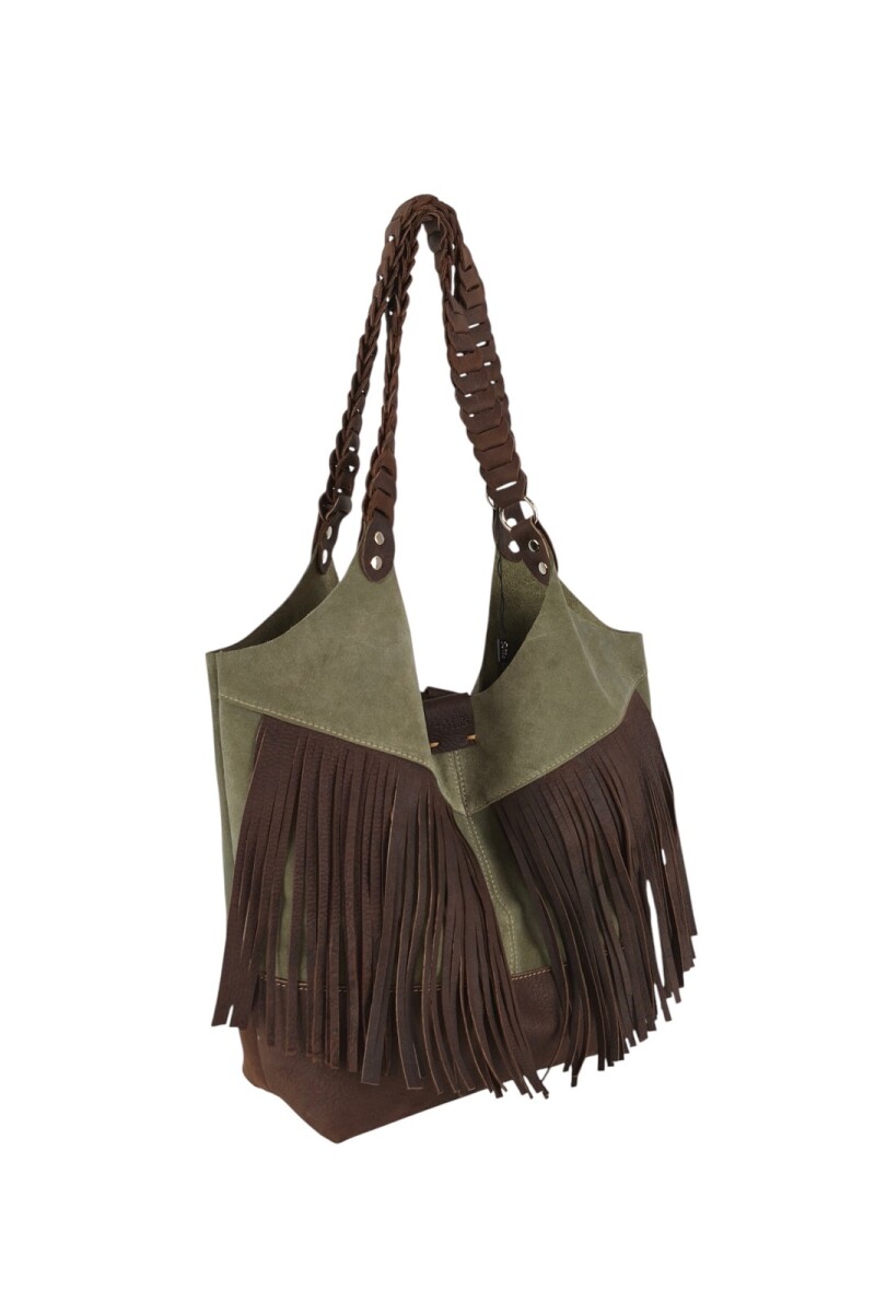 Tote Bag de cuero con flecos verde