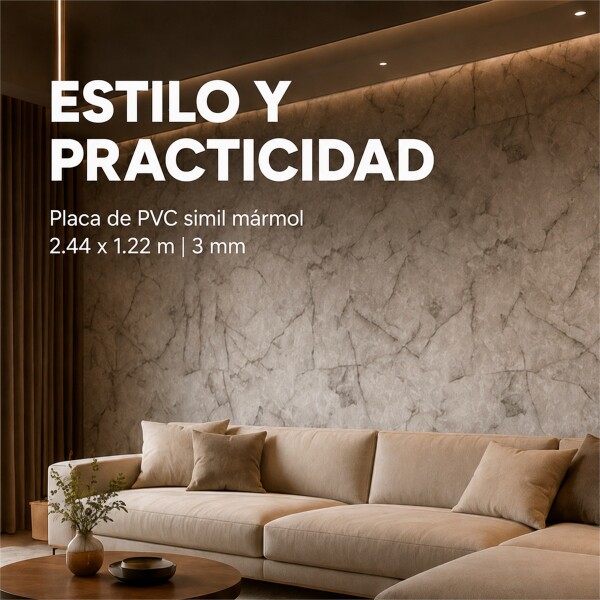 Pack x5 Placa PVC Símil Mármol 2,44x1,22m 3mm Resistente Mármol Gris 3