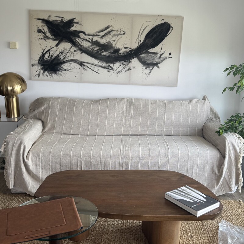 Manta para sillón y cama algodón Rayas Greige 250cm