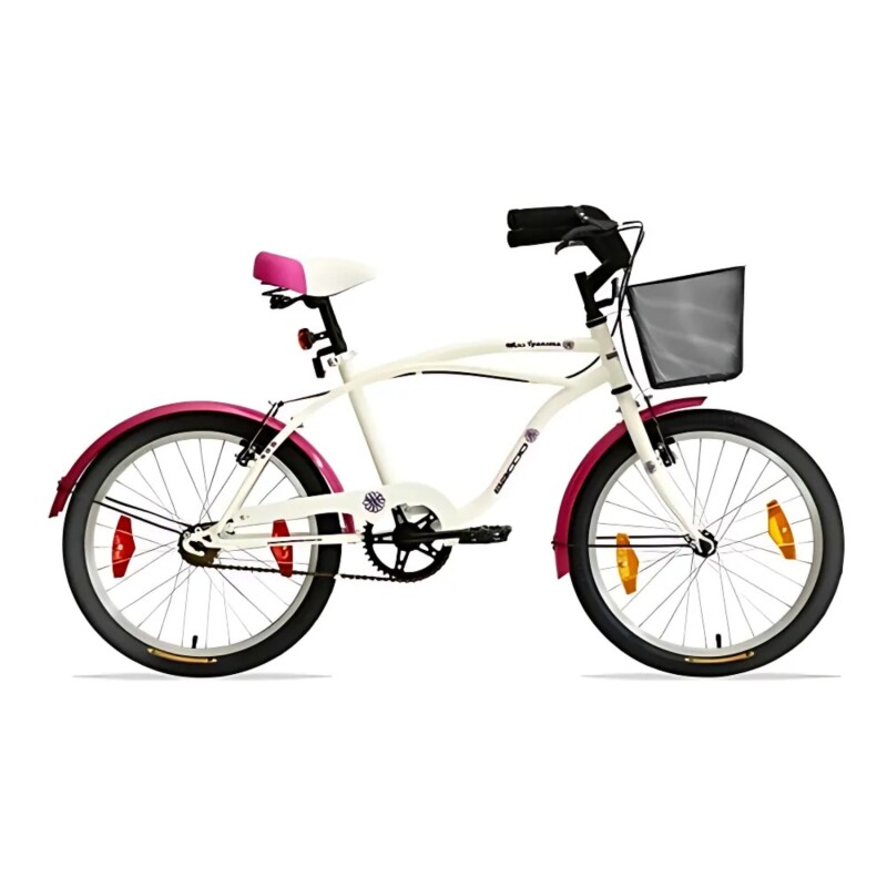Bicicleta Baccio Ipanema Rodado 20 De Paseo Con Canasto Y Accesorios Blanco/Fucsia
