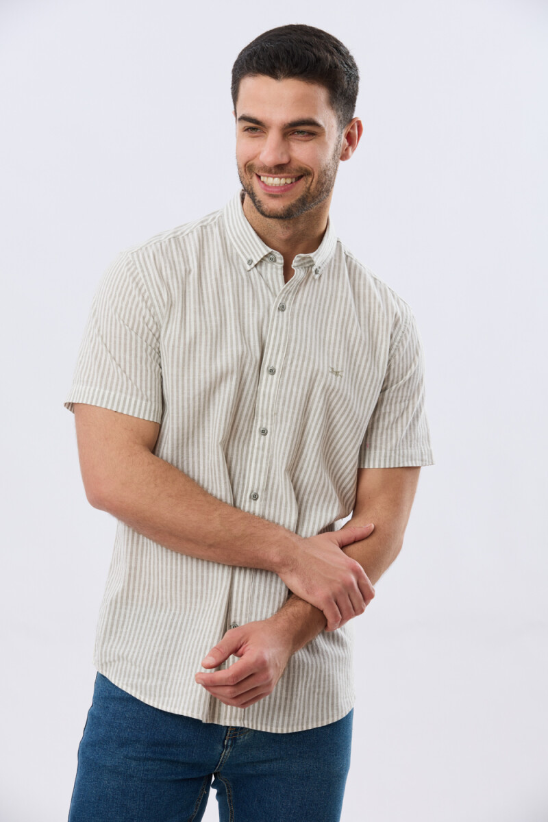 CAMISA RAYADA DE LINO - Verde 