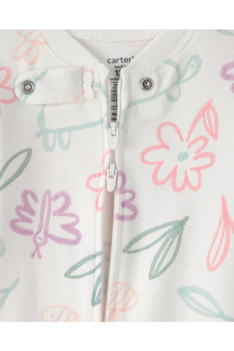 Pijama enterito de algodón con pie, diseño flores, tortugas y mariposas. Talles 12-24M Sin color