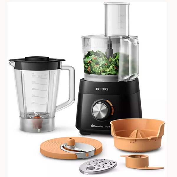 PROCESADOR PHILIPS HR 7302 -6 Accesorios- 750W -Negro Sin color