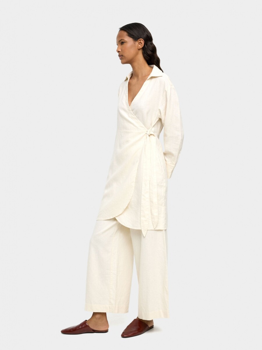Vestido Con Cruce De Lino crudo