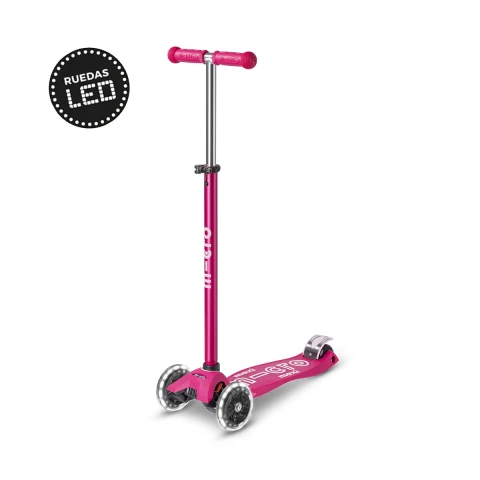 Monopatín Micro Maxi Deluxe LED Ajustable con 3 Ruedas ROSA