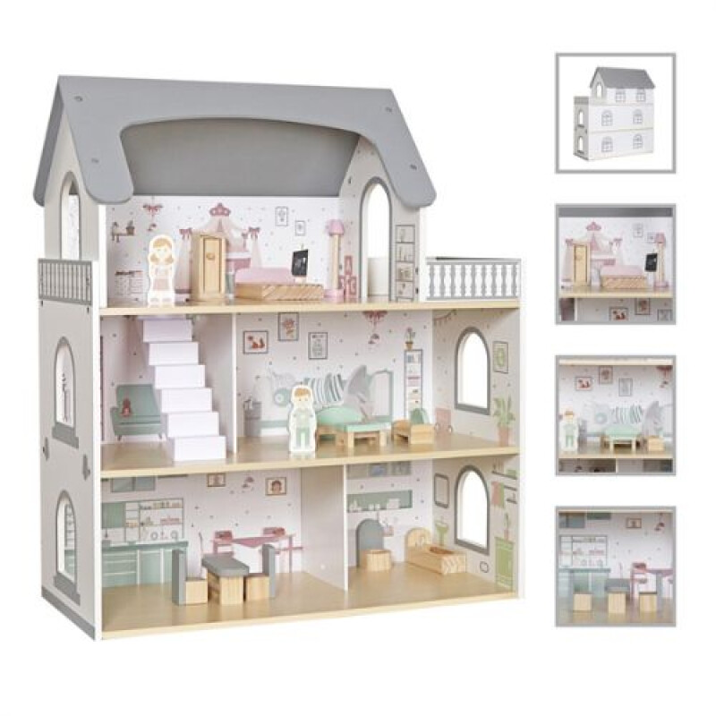 Casita de muñecas de madera con balcon Casita De Muñecas De Madera Con Balcon