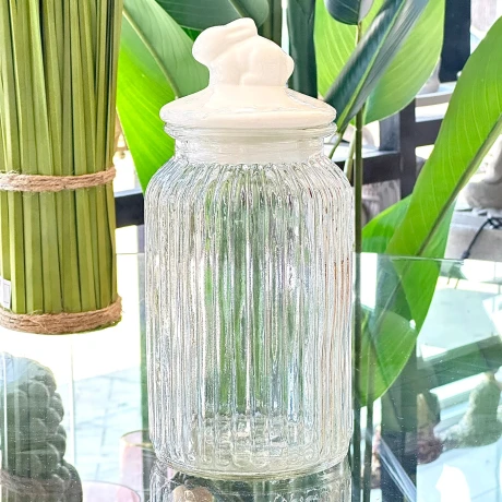 Frasco Vidrio Rayas Conejo Blanco Ø 10cm x Alto 21cm (1350ml) Frasco Vidrio Rayas Conejo Blanco Ø 10cm x Alto 21cm (1350ml)