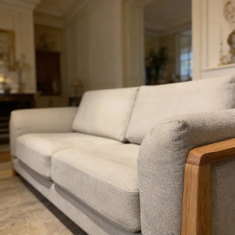 Sofa 3 cuerpos - Madera cinamomo - Tela Tramada Beige Sofa 3 cuerpos - Madera cinamomo - Tela Tramada Beige