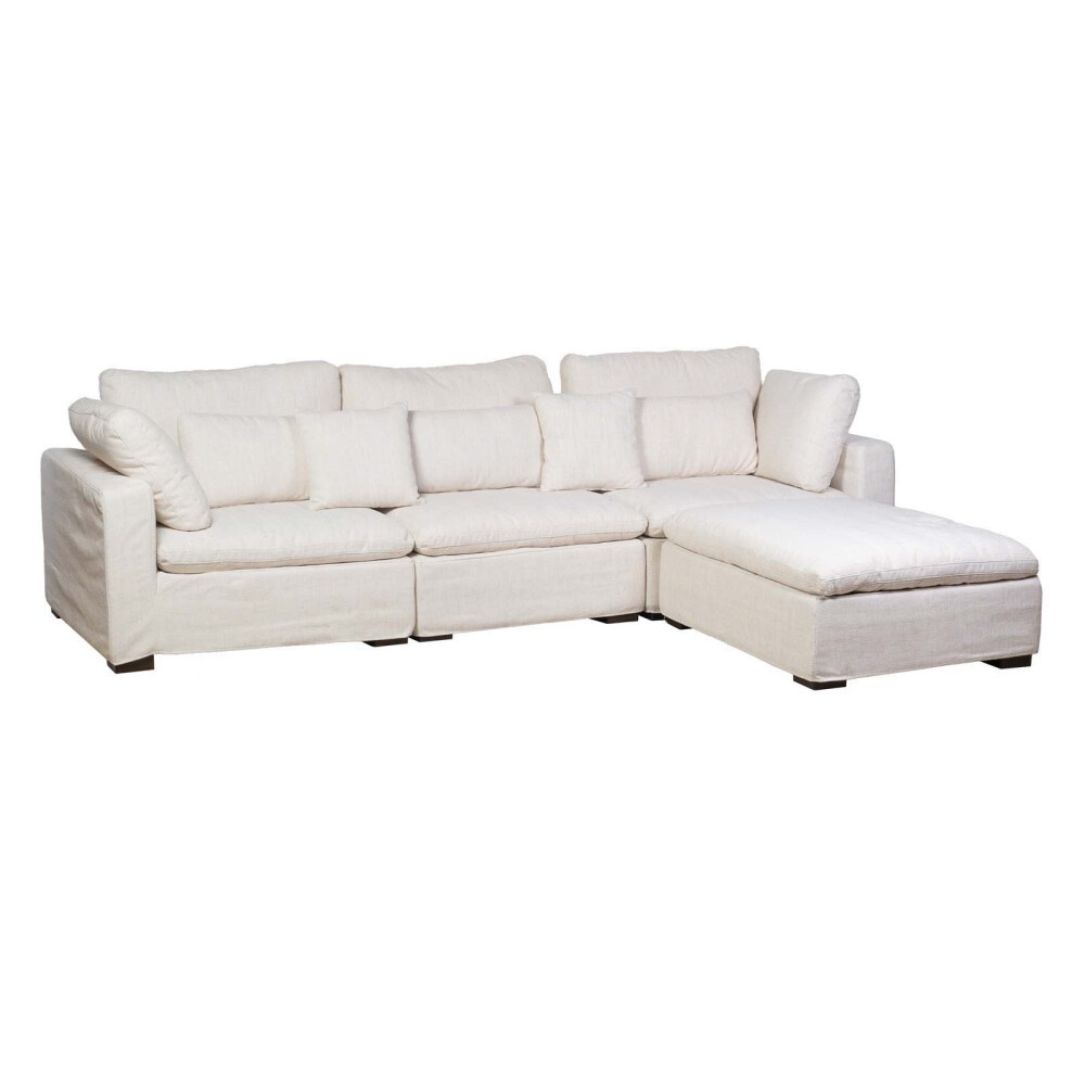 SOFÁ C/CHAISE Y FUNDAS DESMONTABLES 4 CUERPOS TELA NATURAL-BEIGE MOMA NATURAL