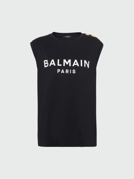 Balmain -Remera de algodón con estampado Balmain Paris Negro