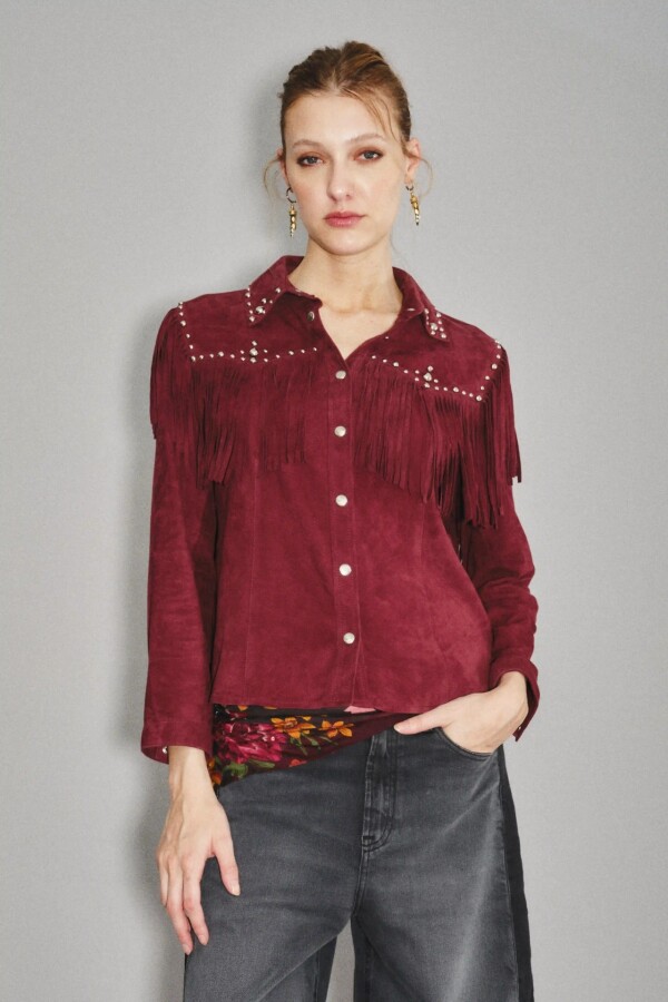 Camisa Bellota Fringes Cuero Bordo