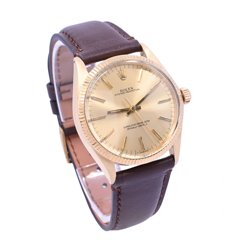 Rolex Oyster Perpetual 1005 oro 18k amarillo, 34 mm año 1965 brazalete de cuero marrón. Rolex Oyster Perpetual 1005 oro 18k amarillo, 34 mm año 1965 brazalete de cuero marrón.