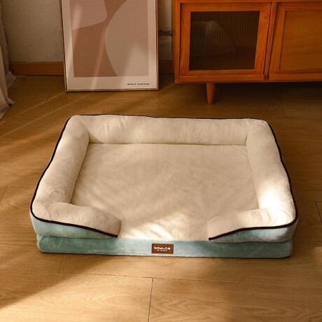 Cama Baylor Cucha Mediana Acolchonada de Felpa p/ Perro Gato Verde/blanco