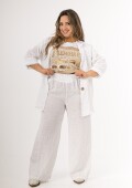 Conjunto blazer y palazo 100% lino Made in Italy Blanco