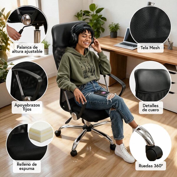 Silla De Escritorio Oficina Sillon Ejecutiva Ergonomica Tela Mesh Giratoria Imback Color Negro Silla De Escritorio Oficina Sillon Ejecutiva Ergonomica Tela Mesh Giratoria Imback Color Negro