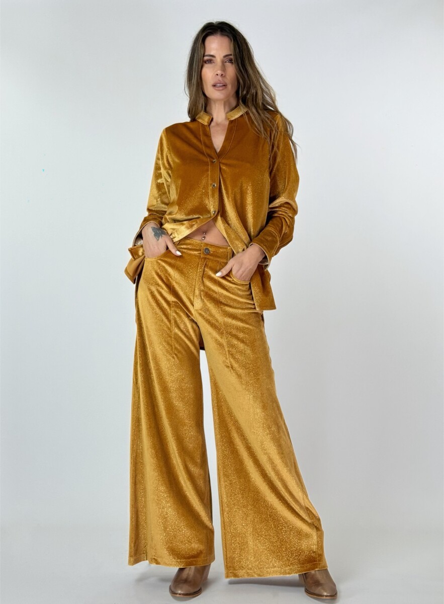 PANTALON JACINTO VELVET CON BRILLO - MOSTAZA 