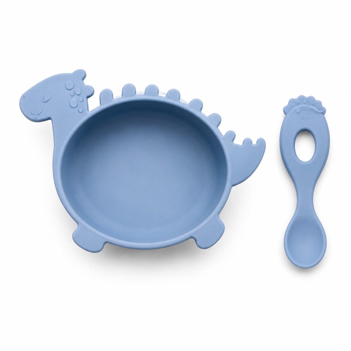 Set silicona plato y cuchara P&F - celeste dino 